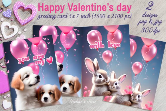 Download Valentines Animals on Greeting Cards Set - Animals Collection