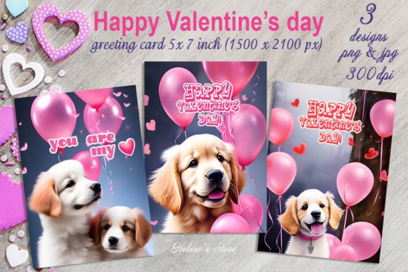 Download Cute Valentines Dog Greeting Cards Set - Greeting card Collection