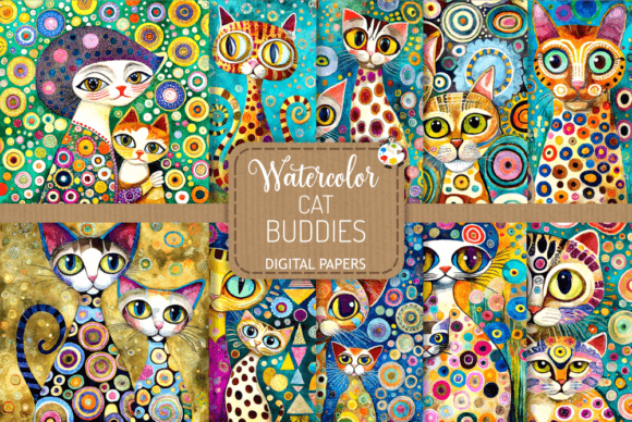 Download Klimt Cat Buddies - Watercolor Paintings - Watercolor paintings Collection