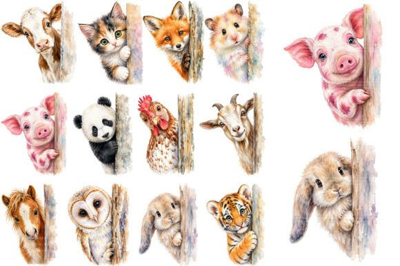 Download Watercolor Peeking Animals Clipart - Animals Collection