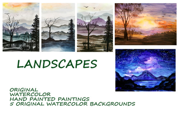 Download Landscapes. 5 Watercolor Paintings - Premium Bundle