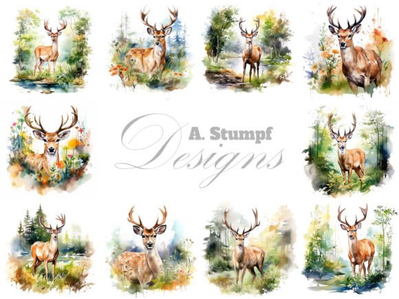 Download Deer in Summer Watercolor Paintings - Watercolor paintings Collection