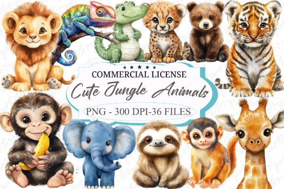 Download Cute Jungle Animals Watercolor Clipart - Animals Collection