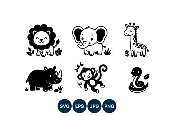 Download Cute Jungle Animals Line Art Vector - Animals Collection